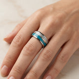 Anillo de plata esmaltada antigua | Oro blanco
