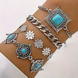Conjunto de pulseras de piedra arcoíris | Oro blanco