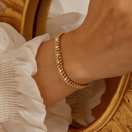 Pulsera de acero inoxidable con cadena de circonio