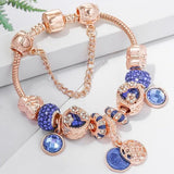 Pulsera de Oro Rosa y Cristal Azul