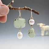 Pendientes asimétricos de perla y laca verde