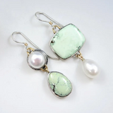 Pendientes asimétricos de perla y laca verde