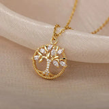 Collar Árbol de la Vida con Zircón en Oro