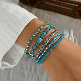 Conjunto de pulseras Boho con cuentas en color turquesa