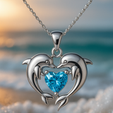Collar de plata doble con delfines del amor