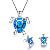 Conjunto completo de collar y pendientes con tortuga marina en ópalo y plata