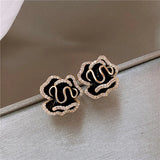 Pendientes colgantes dorados "Flor de Loto Negra"