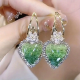 Pendientes en Forma de Corazón Brillantes Verdes
