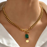 Collar con Gran Cadena y Colgante de Esmeralda | Oro
