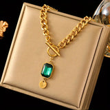 Collar con Gran Cadena y Colgante de Esmeralda | Oro