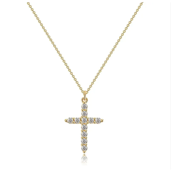 Collar con cruz y corona de diamantes