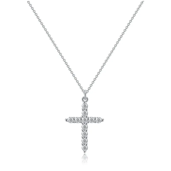 Collar con cruz y corona de diamantes