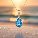 Collar de luz de gotas hecho a mano en zirconio azul