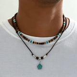 Collar de lujo para hombres con cuentas de turquesa y ojo de tigre
