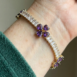 Pulsera de corazón con amatista y trébol | Oro
