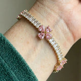 Pulsera de corazón con amatista y trébol | Oro