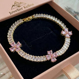 Pulsera de corazón con amatista y trébol | Oro