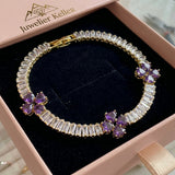 Pulsera de corazón con amatista y trébol | Oro