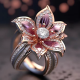Anillo de Cristal con Exótica Flor de Loto Rosa