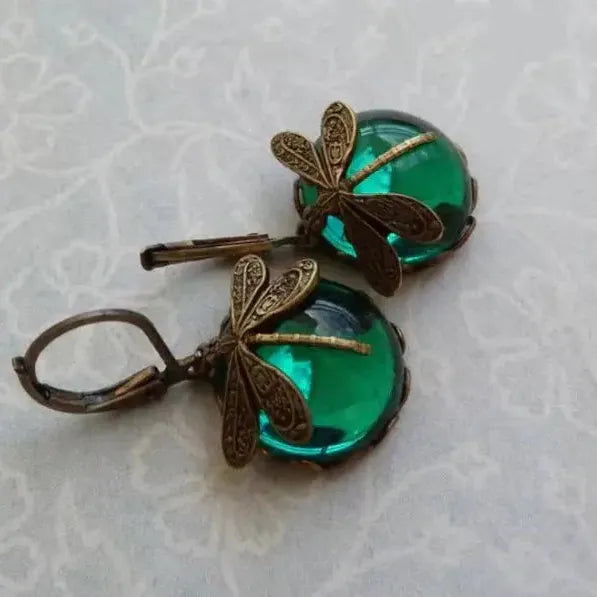 Pendientes de libélula en forma de esfera en color dorado antiguo