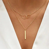 Collar retro de oro con colgante redondo doble