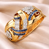 Anillo Retro-Dorado con Zafiros Azules