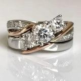 Anillo Retro de Oro y Plata con Circonita