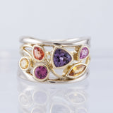 Anillo Retro en Oro y Plata con Zircón Colorido