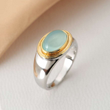 Anillo Retro con Piedra Lunar Verde