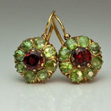 Pendientes Retro Redondos con Cristales Verdes y Rojos