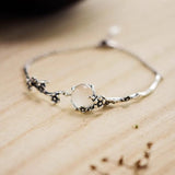 Pulsera de plata retro con rama de flores