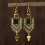 Pendientes retro geométricos en oro y verde