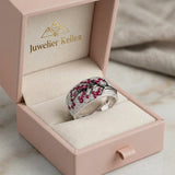Anillo con Rubí y Flores | Oro Blanco
