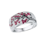 Anillo con Rubí y Flores | Oro Blanco