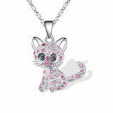 Collar plateado con gatitos y zirconias de colores