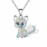 Collar de plata con gatitos y zirconias de colores