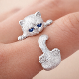Anillo ajustable de plata de 925 con gatitos