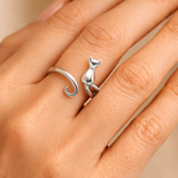 Anillo ajustable con gatitos en plata