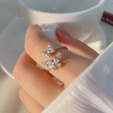 Anillo Ajustable con Brillante Mariposa de Plata