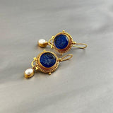 Pendientes vintage en oro con perlas azules