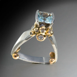 Anillo Vintage de Oro y Plata con Zircón Azul