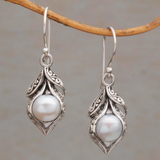 Pendientes de plata vintage con perlas colgantes