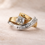 Anillo Vintage Irregular en Oro y Plata con Circonitas